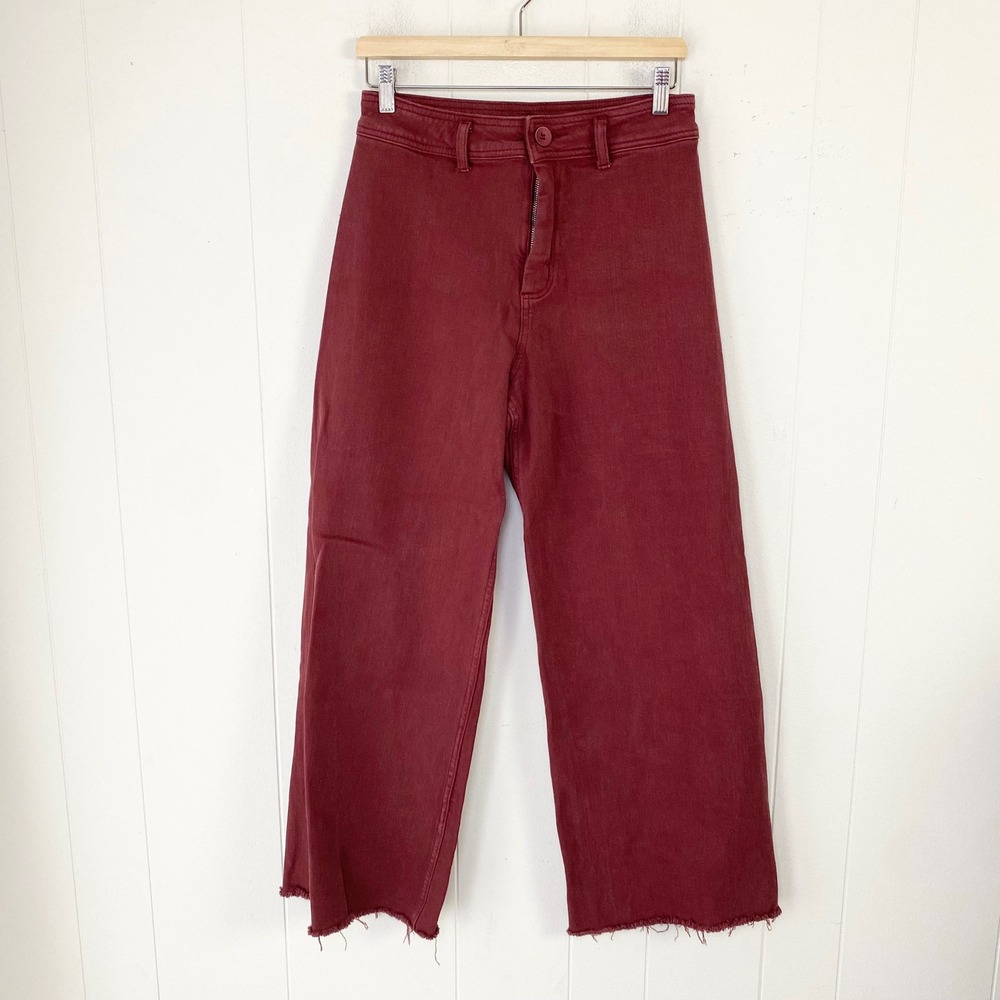 Miou Muse Burgundy Wide Leg Raw Hem High Rise Pants MMP623 Red Wine Sz 29"